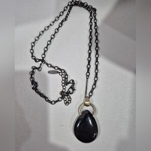 Sleek Black Nygard Teardrop Pendant Necklace